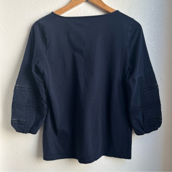 Talbots | Navy Top with Balloon Crochet Sleeves - Picture 3 of 8